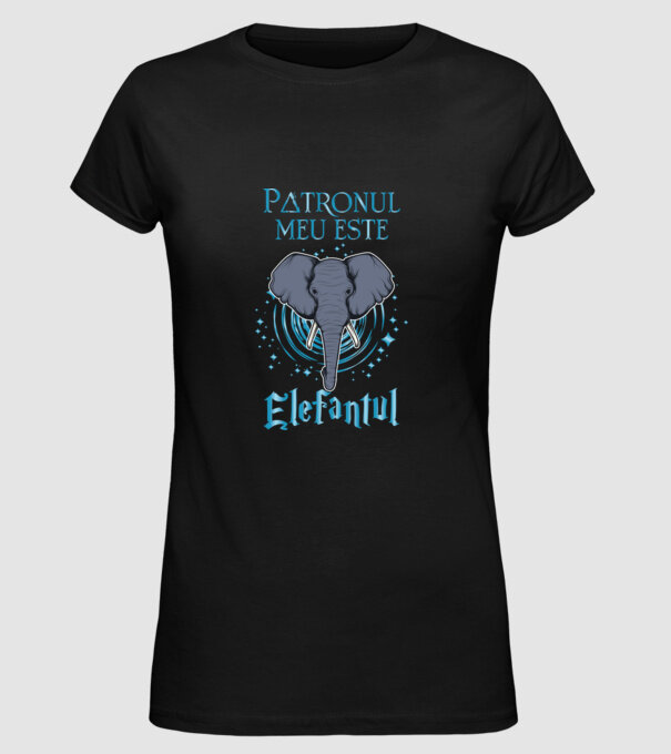 Patronul meu este ELEFANTUL model negru pe tricou