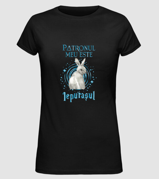 Patronul meu este IEPURAȘUL model negru pe tricou