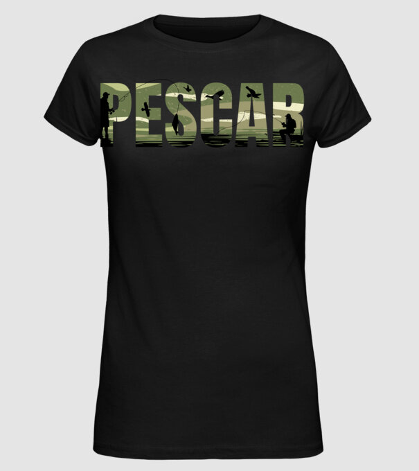 PESCAR model negru pe tricou