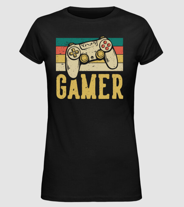 Retro gamer model negru pe tricou
