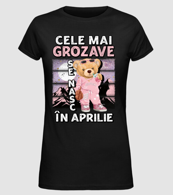 RETRO teddy fetişcană APRILIE model negru pe tricou