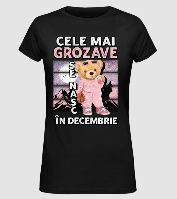 RETRO teddy fetişcană DECEMBRIE model negru pe tricou