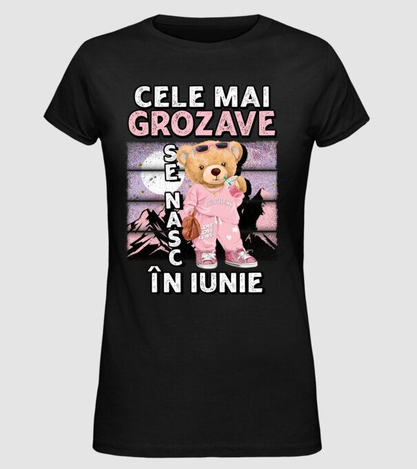 RETRO teddy fetişcană IUNIE model negru pe tricou