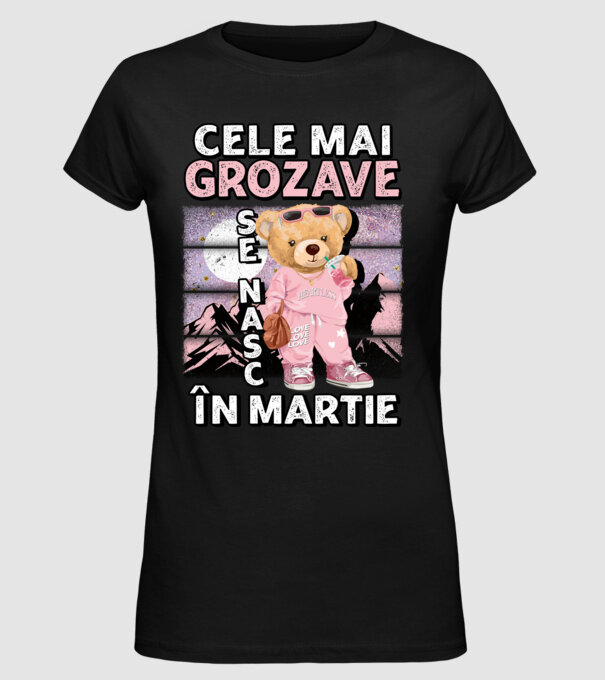 RETRO teddy fetişcană MARTIE model negru pe tricou