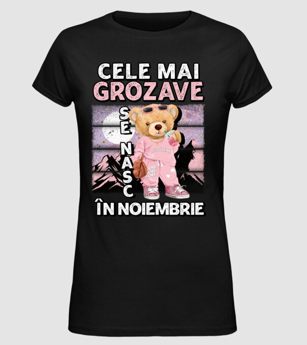 RETRO teddy fetişcană NOIEMBRIE model negru pe tricou