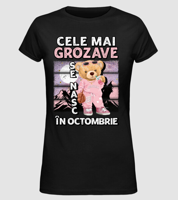 RETRO teddy fetişcană OCTOMBRIE model negru pe tricou
