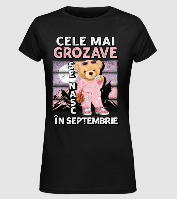RETRO teddy fetişcană SEPTEMBRIE model negru pe tricou