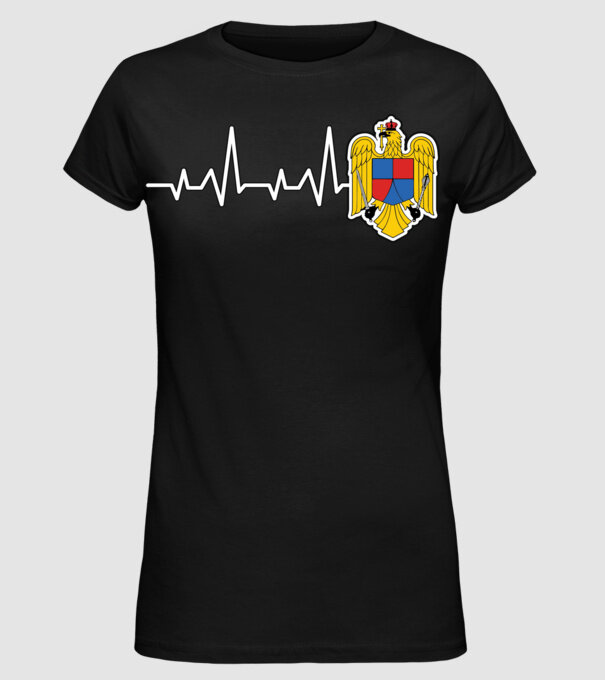 ROMANIA heartbeat model negru pe tricou