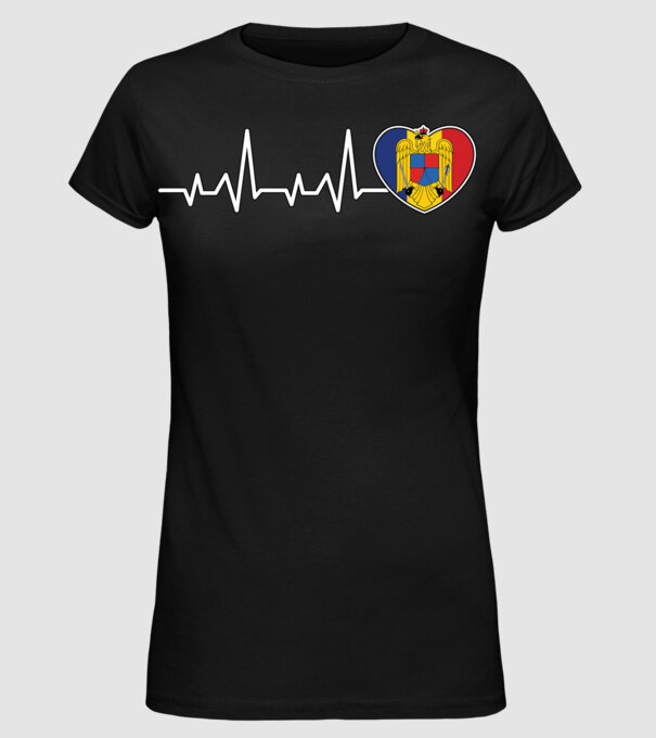 ROMANIA heartbeat model negru pe tricou