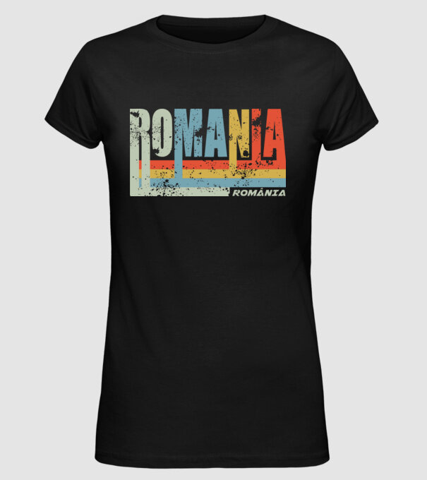 România retro model negru pe tricou