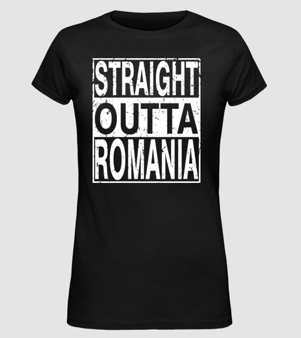 România straight outta model negru pe tricou