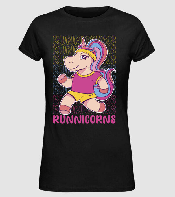 Runnicorns model negru pe tricou