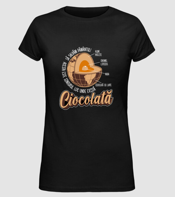 să salvăm Pământul! acesta este singurul loc unde există ciocolată - alune prăjite, caramel lipicios, nuga, ciocolată cu lapte model negru pe tricou
