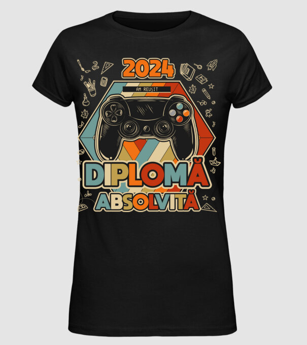 școala generală diplomă model negru pe tricou