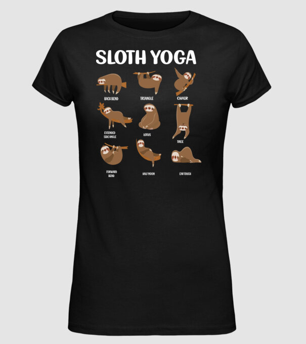 Sloth yoga model negru pe tricou