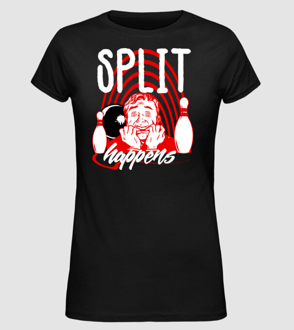 Split Happens model negru pe tricou
