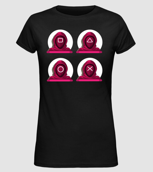 squid game characters model negru pe tricou