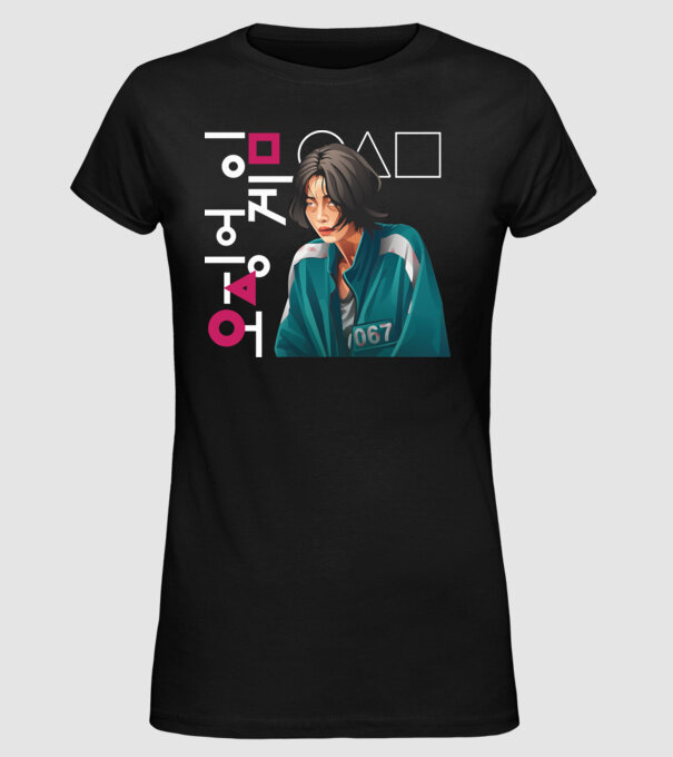 squid game player 067 model negru pe tricou