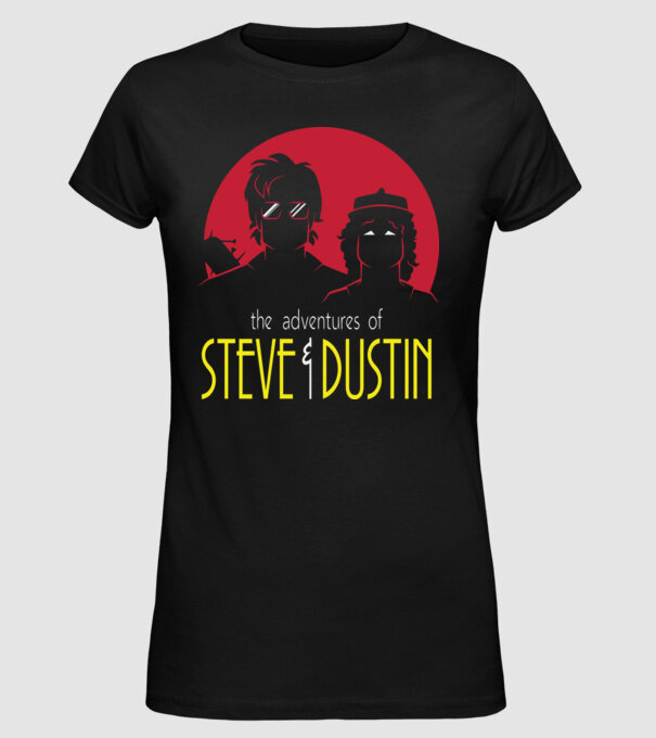steve and dustin model negru pe tricou