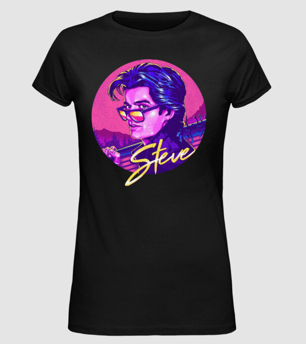 steve neon stranger things model negru pe tricou