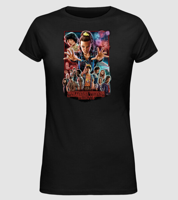 stranger things tribute poster model negru pe tricou