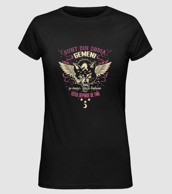 GEMENI model negru pe tricou