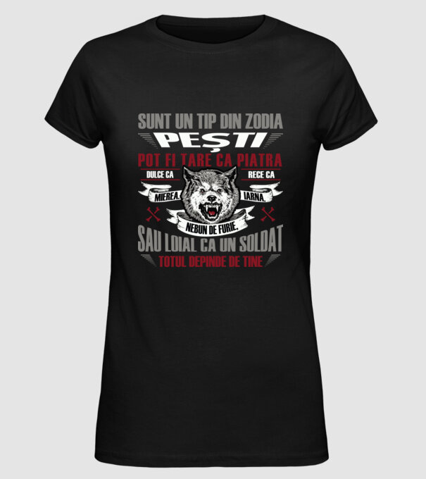 Sunt un tip din zodia Pești model negru pe tricou
