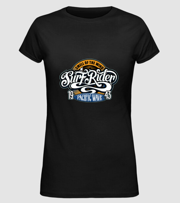 Surf Rider model negru pe tricou