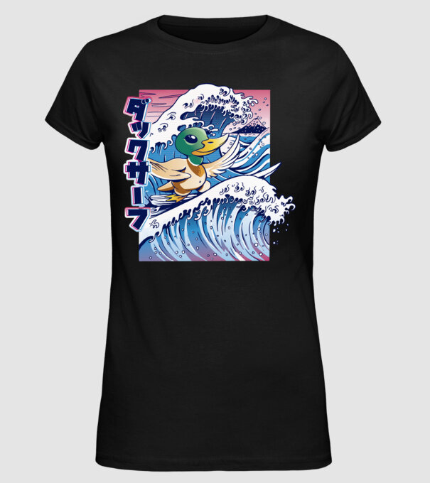 Surfer Duck model negru pe tricou