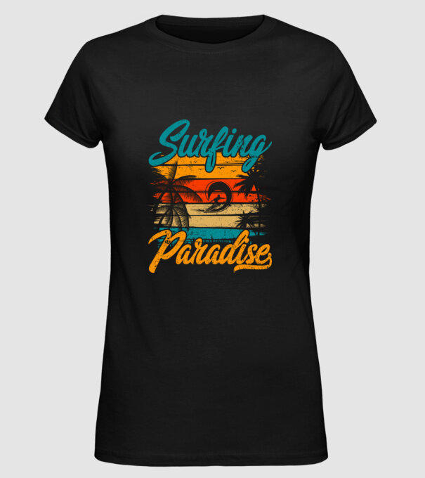 Surfing Paradise model negru pe tricou