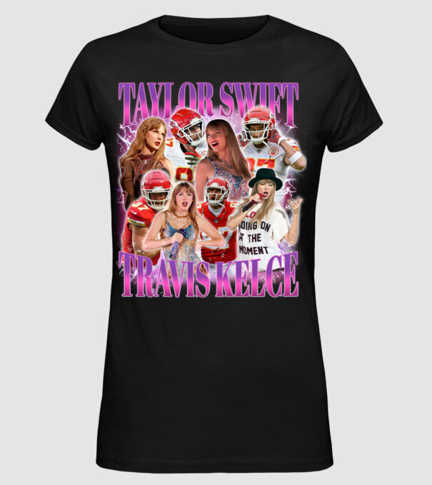 Taylor Swift ERAS Travis Kelce bootleg model negru pe tricou