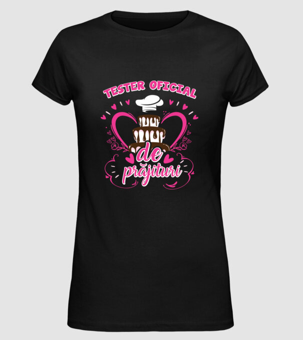 tester oficial de prăjituri model negru pe tricou