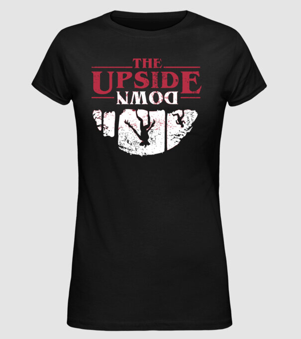 the upside down logo model negru pe tricou
