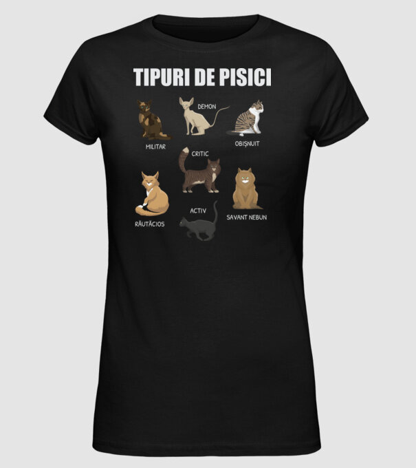 Tipuri de pisici model negru pe tricou