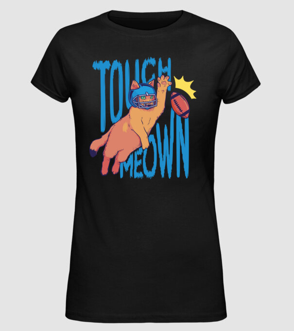 Touch Meow model negru pe tricou