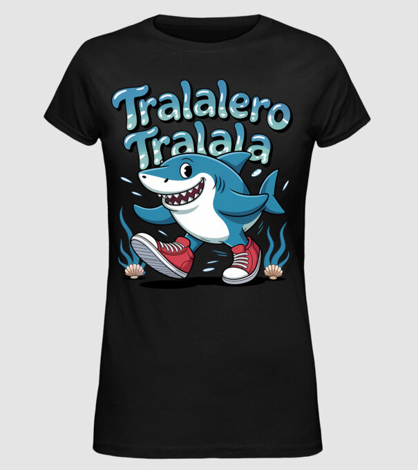 Tralalero Tralala drăguț model negru pe tricou