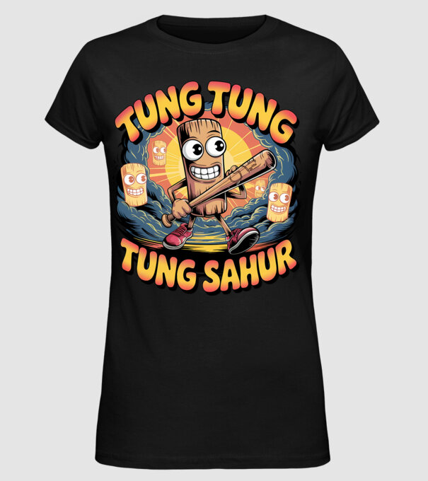 Tung Tung Tung Sahur Retro model negru pe tricou