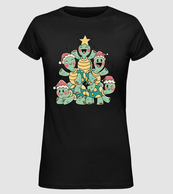 Turtle christmas tree model negru pe tricou