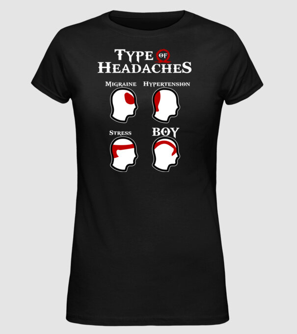Type of Headaches - God of War model negru pe tricou