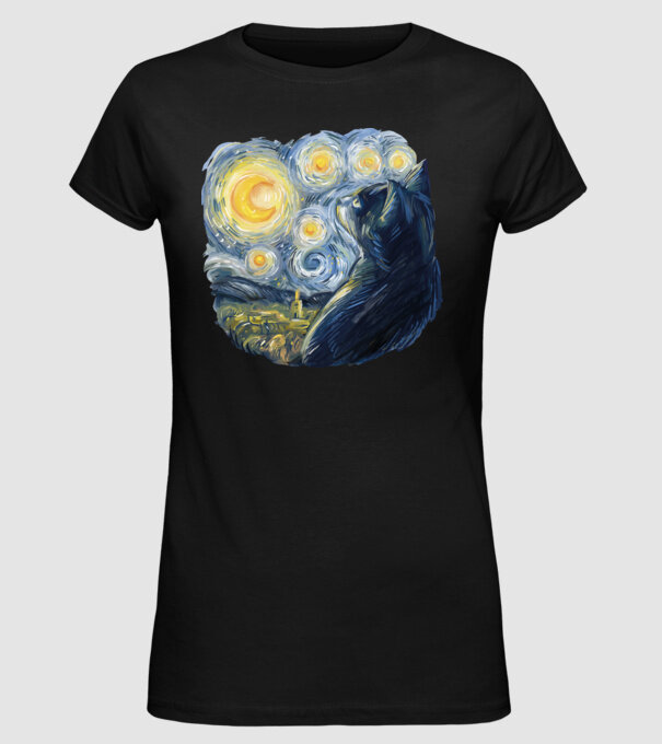 Van Gogh cat model negru pe tricou