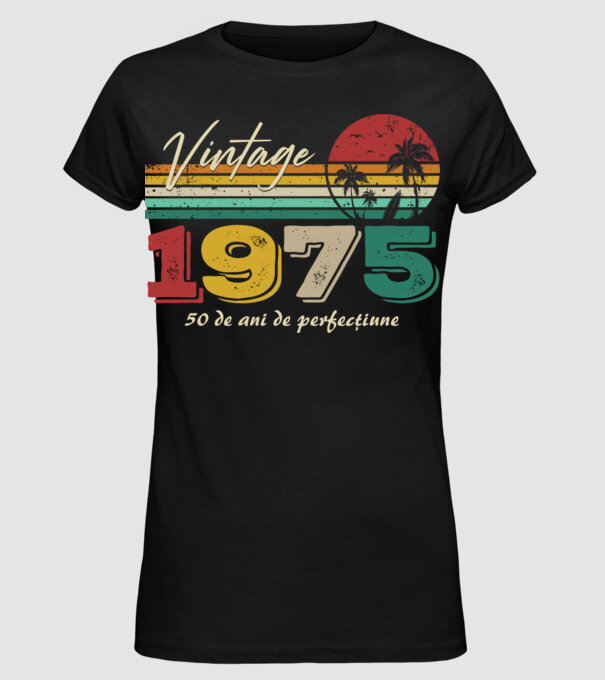 VINTAGE 1975 model negru pe tricou
