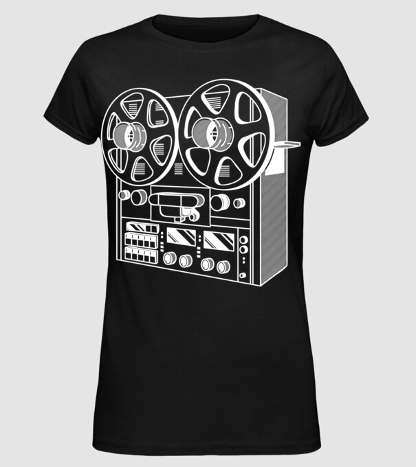 Vintage Reel to Reel Recorder model negru pe tricou