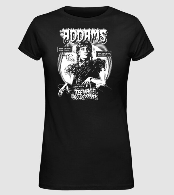 WEDNESDAY ADDAMS TEENAGE GOO GOO MUCK model negru pe tricou