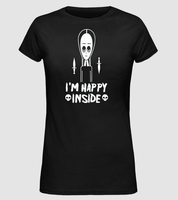 WEDNESDAY Happy inside model negru pe tricou