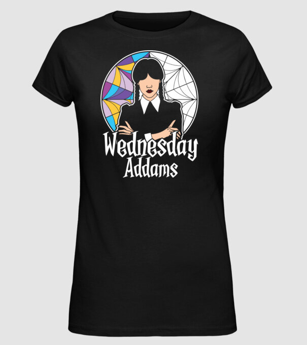 Wednesday Window colorful model negru pe tricou