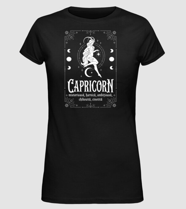 Zodiac femeie CAPRICORN white model negru pe tricou