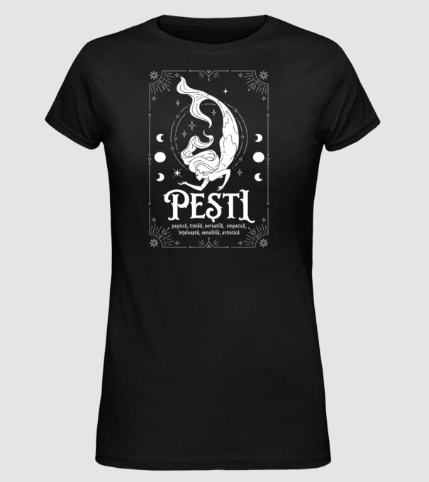 Zodiac femeie PEȘTI white model negru pe tricou
