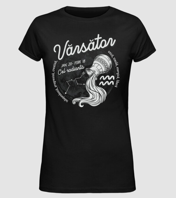 Zodiac femeie VĂRSĂTOR retro model negru pe tricou