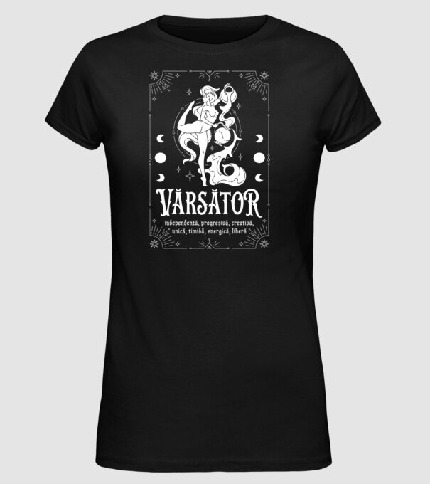 Zodiac femeie VĂRSĂTOR white model negru pe tricou