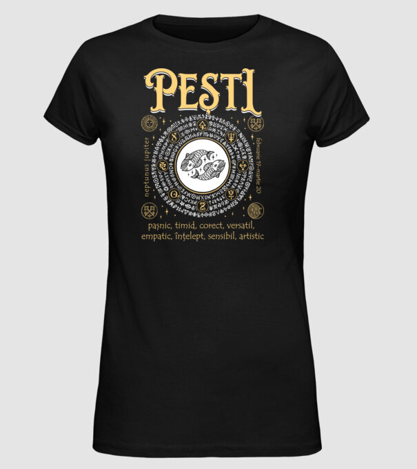 Zodiac bărbat PEȘTI golden model negru pe tricou